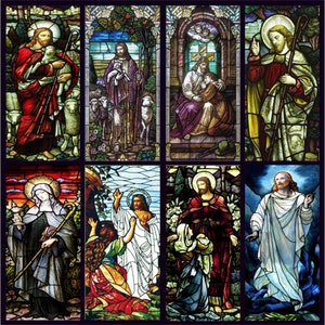 Custom Size Window Glass Films Self-Adhesive Classical Frosted Glass European Church Stained Jesus Christian Window Sticker