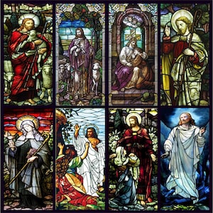 Custom Size Window Glass Films Self-Adhesive Classical Frosted Glass European Church Stained Jesus Christian Window Sticker