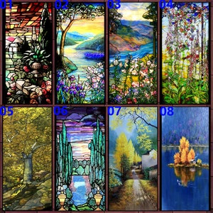 Custom Size Frosted Privacy Static Cling Stained Glass Window Film Vintage Colorful Stickers