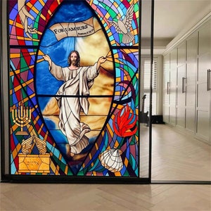 Custom Size Window Glass Films Self-Adhesive Frosted Stained Glass European Church Jesus Christian Window Sticker