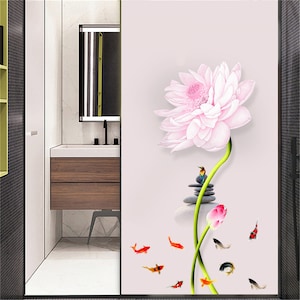 Customized Privacy Windows Film Decorative Lotus Pond Stained Glass Window Stickers No Glue Static Cling Frosted Window Tint Film