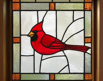 Red Cardinal Stained Glass Window Film Bird Privacy Decor