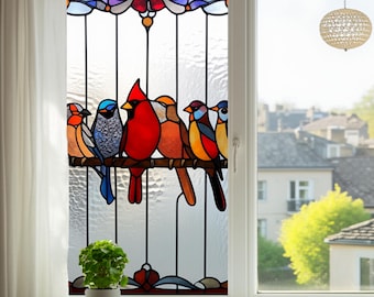 Colorful Birds Stained Glass Window Film Cardinal Bird Privacy Decor