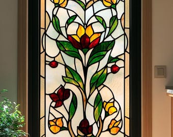 Handcrafted Stained Glass Window Film - Exquisite Floral and Scrollwork Pattern for Stylish Home Decor