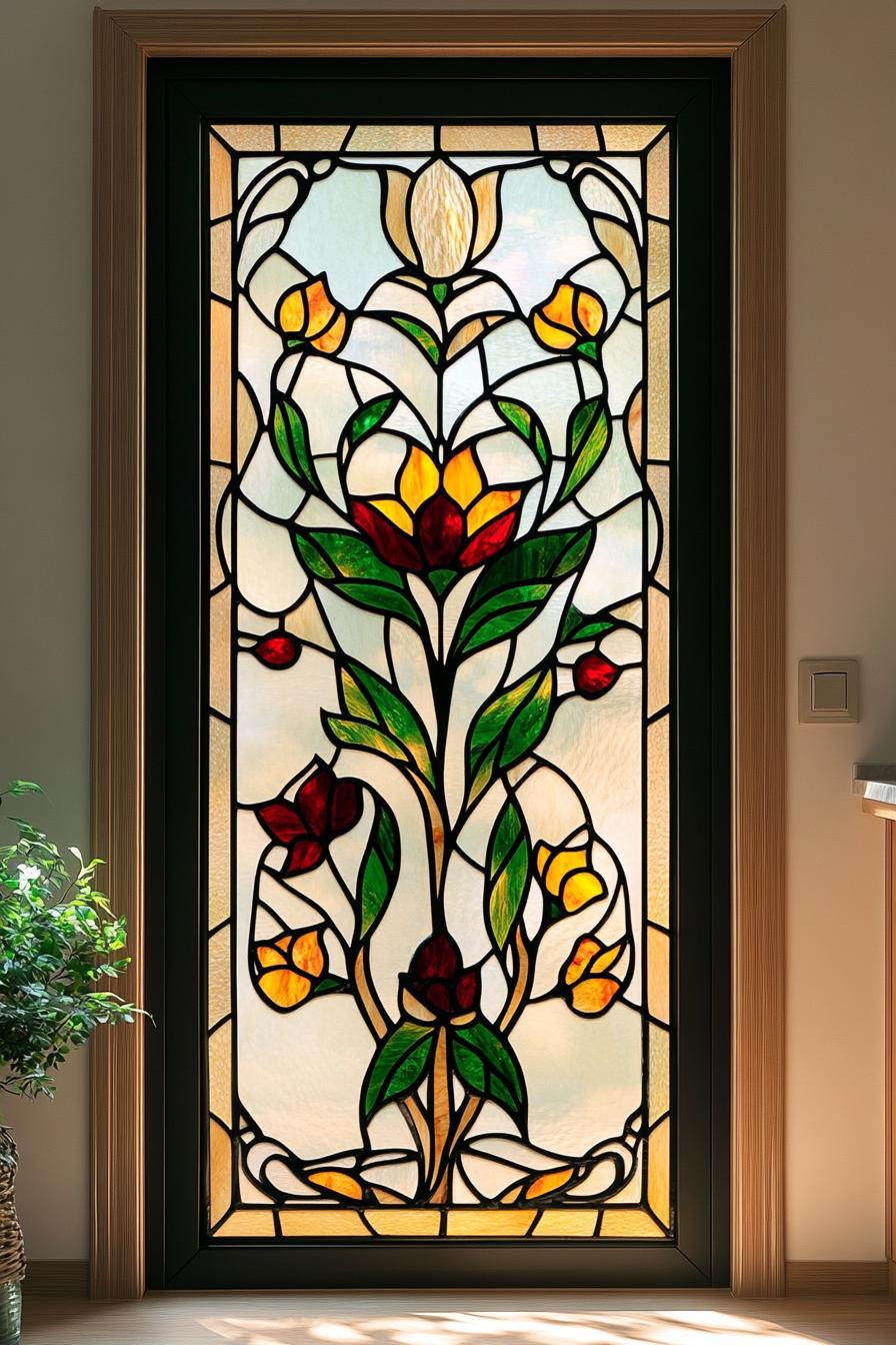 Handcrafted Stained Glass Window Film - Exquisite Floral and Scrollwork ...
