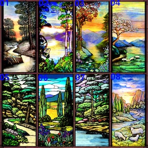 Custom Size Window Film Stained Glass Frosted Privacy Static Cling Vintage Colorful Stickers Shower Bathroom Office Home Decor