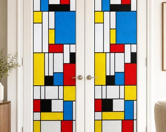 Add Privacy with Blue, Yellow and Red Geometric Color Block Film, Custom Size Available