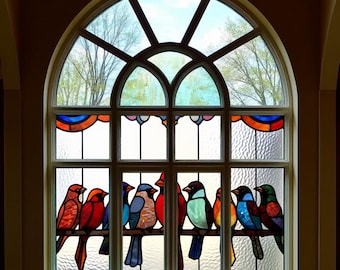 Cardinal and Songbirds Stained Glass Window Film Bird Nature Design