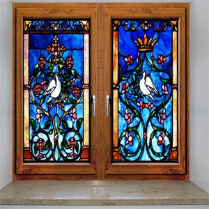 Customized Window Film Frosted Stained Glass Films Cross Dove Static Cling Church Kitchen Door Sticker