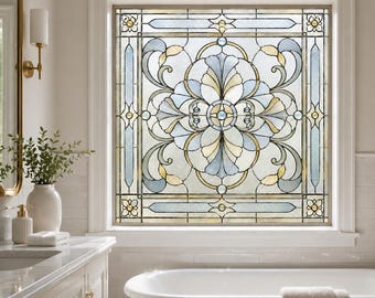 Window Privacy Film Stained Glass Window Film Art Nouveau Floral Static Cling Custom Size Available