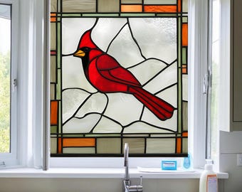 Cardinal Bird Stained Glass Window Film Nature Privacy Design