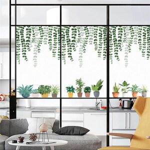 Custom Size Window Film Privacy Green Plants Glass Sticker UV Blocking Heat Control Static Cling Frosted Decorative Window Film For Home