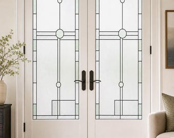 Frosted Privacy Film with Art Deco Circles and Lines, Custom Size Available