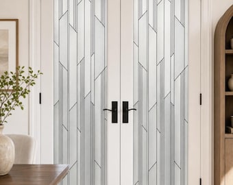 Privacy Frosted Film with Black Art Deco Geometric Lines, Custom Size Available