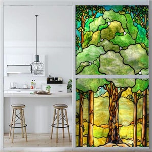 Custom Size Tree Frosted Window Film Stained Glass Sticker Self Adhesive Static Cling Stickers For Door Glass