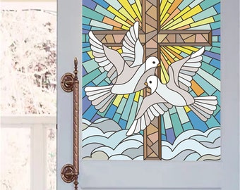 Window Film Frosted Stained Glass Films Cross Dove Static Cling Church Home Decor Customized