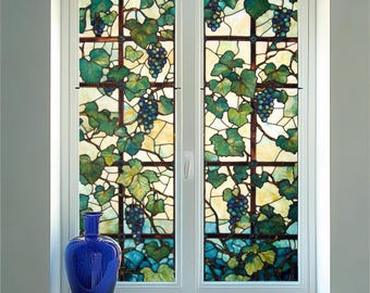 Frosted Grapevine Church Stained Glass Window Film – Privacy Static Cling Customized Home & Office Decor
