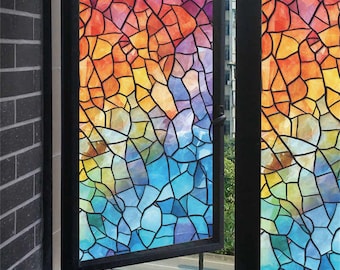 Película para ventana con efecto de vitrales de colores personalizados: calcomanía decorativa opaca que filtra la luz para baños, balcones y puertas corredizas