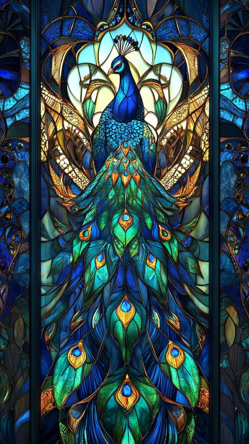 Peacock Stained Glass Window Panel, Majestic Feather Design for ...