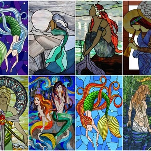 Window Stained Glass Films,Mermaid,Flower Fairy,People Painting Stickers For Bathroom Bedroom Door Office Home Decor