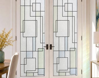 Overlapping Rectangle Stained Glass Effect Film, Black and Frosted White, Custom Size
