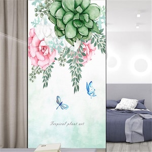 Customized Decorative Windows Film Plant Stained Glass Privacy Window Stickers No Glue Static Cling Window Cling Window Tint