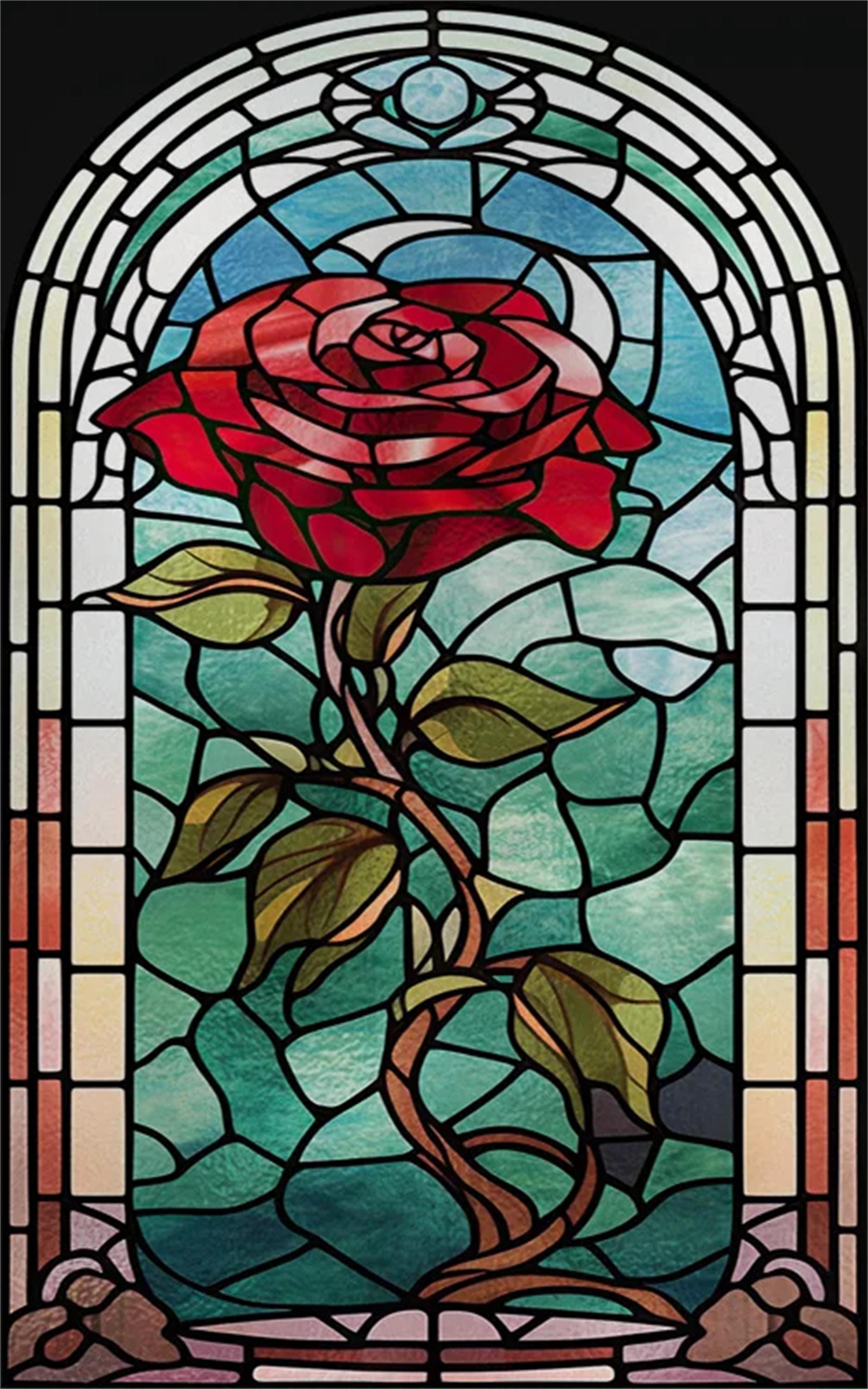 Pellicola Decorativa Per Finestre Con Motivo Rose Rosse: Antivista, UV, Senza Colla, 55x180 Cm, Per Privacy In Casa E Ufficio