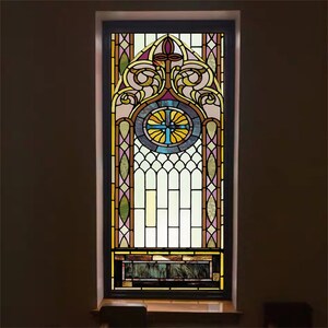 Window Film Glass Films Frosted Stained Fake Window with Cross Church Style Sticker Can Do Custom Size image 2