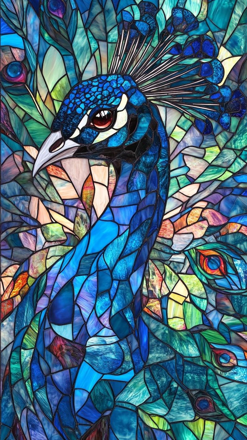 Peacock Stained Glass Window Panel, Majestic Feather Design for ...