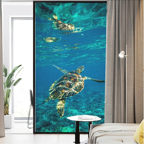 Custom Size Window Film Privacy Frosted Glass Sticker Heat Insulation and Sunscreen Sea Turtle Decoration Adhesive sticker for Home