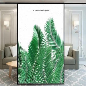 Green Plants Privacy Window Film – No Glue, Static Cling Frosted Glass Sticker for Home Window Decoration