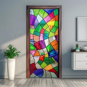 Stained Glass Window Privacy Film - Decorative Colorful Static Cling, Non-Adhesive Frosted Glass Sticker for Doors, Bathroom, Living Room