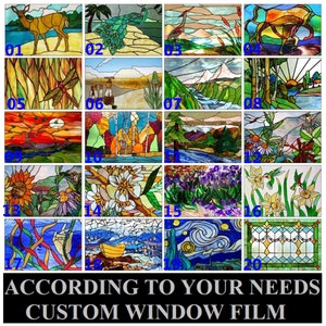 Custom Size Window Film Stained Glass Frosted Privacy Sticker Static Cling Scenic Vintage For Transom Window Door Bathroom