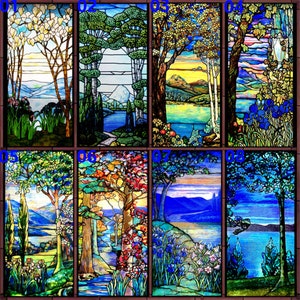 Window Film Stained Glass Frosted Privacy Static Cling Vintage Colorful Stickers Home Decor Custom Size