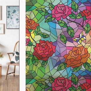 Custom Size Window Privacy Film Static Cling Rose Window Sticker Bathroom Glass Window Decals Non Adhesive for Home Windows