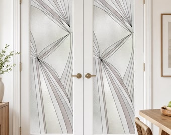 Frosted Privacy Film with Black Art Deco Fan Lines, Custom Size Available