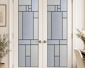 Geometric Rectangle Stained Glass Effect Window Film, Frosted Black Lines, Custom Size