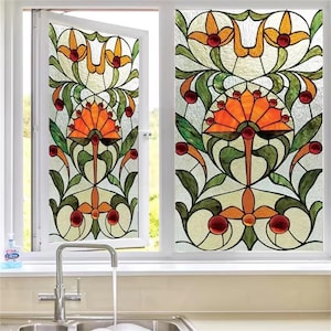Custom Size Stained Glass Window Film - Privacy, Non-Adhesive, Frosted Static Cling, Home and Church Decor