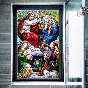 Custom Size Self-Adhesive Stained Glass Window Films Sticker Frosted Paper Poster Door Vintage Jesus Christ Style