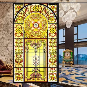 Retro European Style Frosted Glass Sticker – Static Cling, Glue-Free Privacy Film with Faux Stained Glass Art for Room Dividers