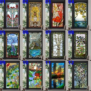 Custom Size Window Film Frosted Stained Glass Privacy Static Cling Retro Colorful Stickers