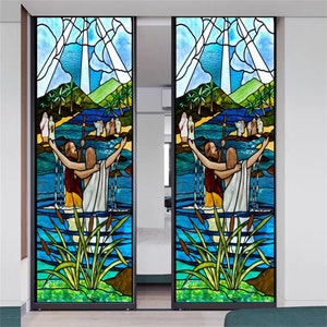 Stained Glass Wndow Film Frosted Glass Sticker Custom Size Jesus Church Poster For Door Bathroom Kitchen Light Box Home Decor