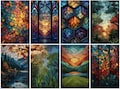 Custom Stained Glass Window Film \u2013 Autumn Leaves Design, Red Orange Blue Privacy Cling, Nature Art for Sunroom & Entryway product logo