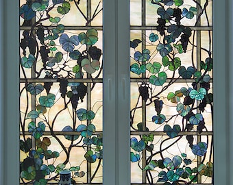 Window Film Frosted Stained Glass Films,Customized Privacy Static Cling Grapevine Church Vintage Sticker,Office Home Decor Customized