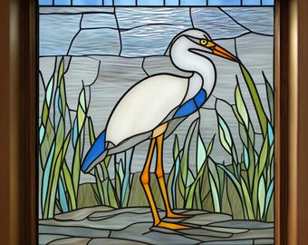 Heron Stained Glass Window Film Frosted Privacy Bird Nature Decor