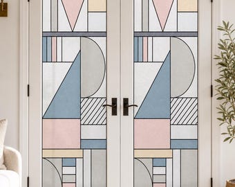 Geometric Color Block Art Deco Window Film in Soft Pastels, Custom Size Available