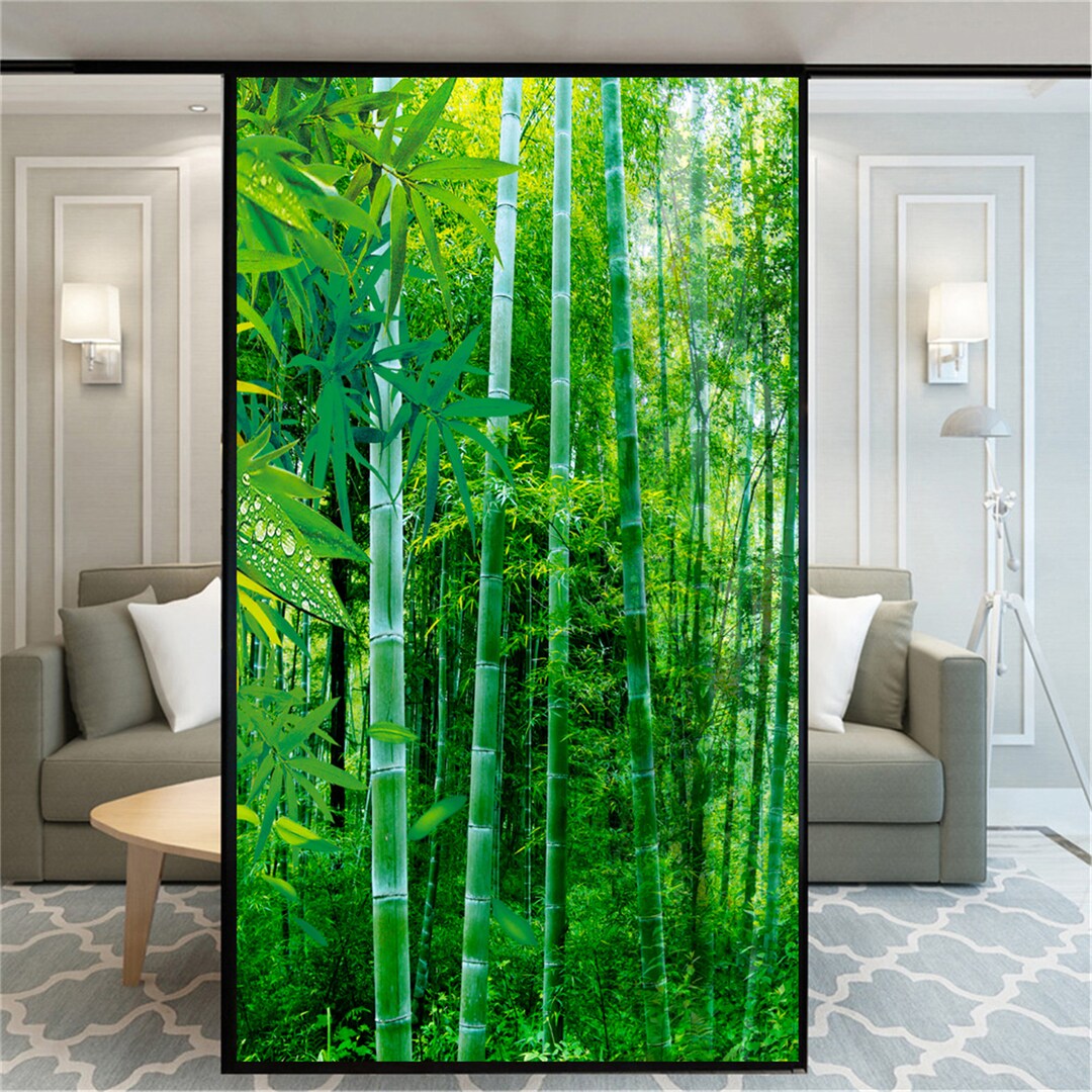 Custom Size Privacy Window Film Green Bamboo Pattern Decorative Glass ...