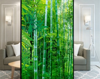 Custom Size Privacy Window Film Green Bamboo Pattern Decorative Glass Covering No-Glue Static Cling Frosted Window Stickers for Home Decor