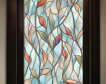 Green Leaf Privacy Window Film – Static Cling Adhesive, Reusable Glass Sticker for UV Protection and Heat Control