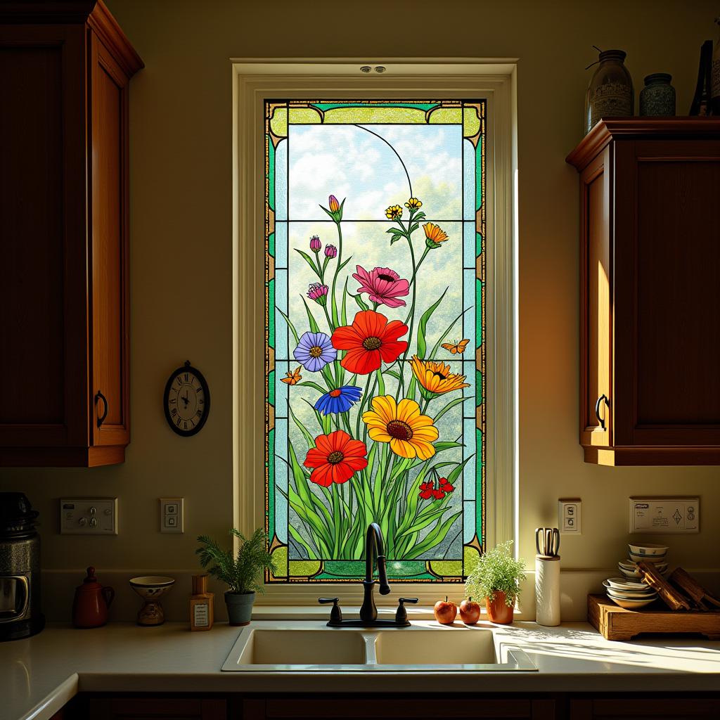 Custom Stained Glass Window Film – Bright Wildflower Design for Living ...